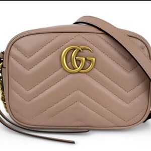 Gucci Beige Pink Chevron Leather GG Mini Crossbody Bag